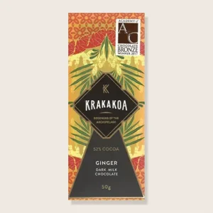 Voorkant van de verpakking Krakakoa | Melkchocolade met gember